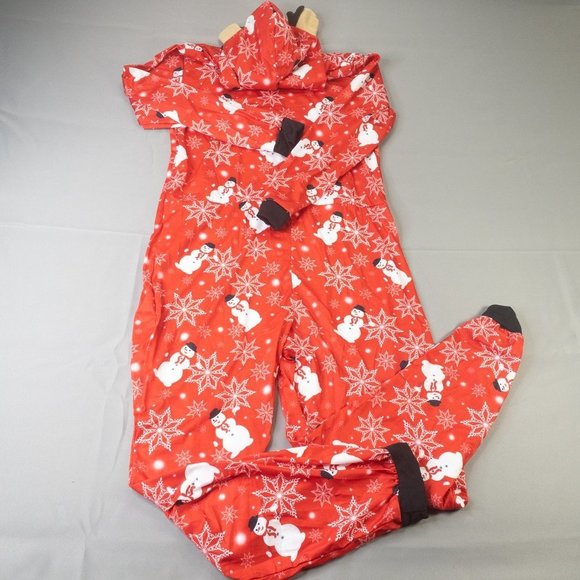 Womens Costume Red White Medium Halloween Christmas Snow Man Overall Lounge 1228 - Picture 2 of 6